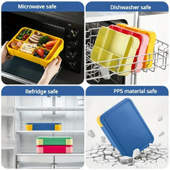 1pc Grid Lunch Box with Lid, Microwave Bento Box Divided with Spoon & Fork