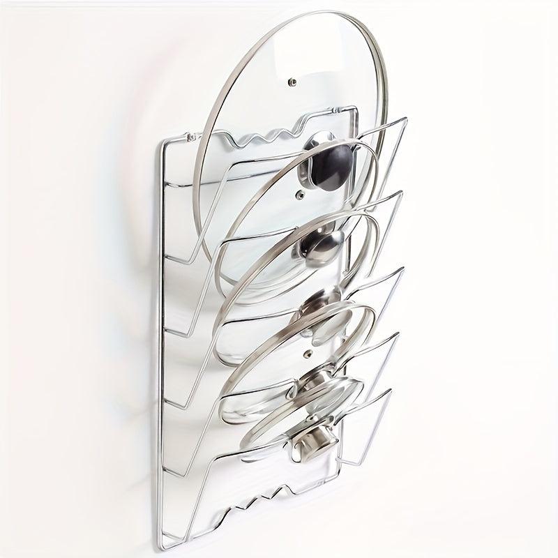 Stainless Steel 5 Tier Pot & Lid Rack w/Cutting Board Storage