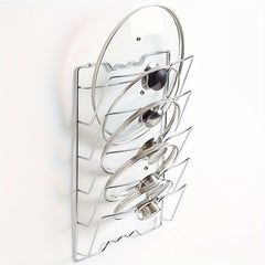 Stainless Steel 5 Tier Pot & Lid Rack w/Cutting Board Storage