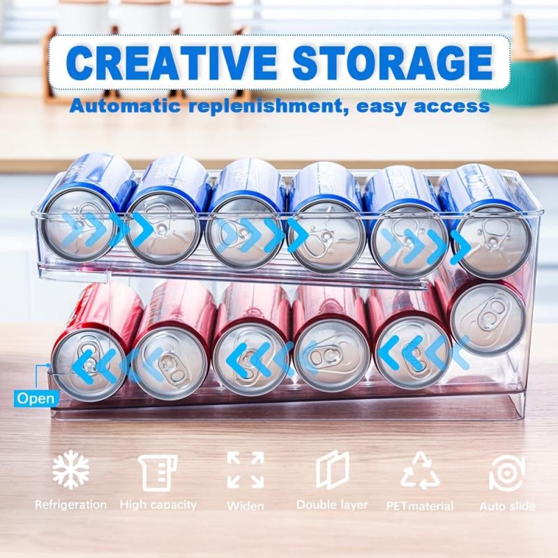 2-Layer Rolling Can Storage Box for Fridge - BPA-free