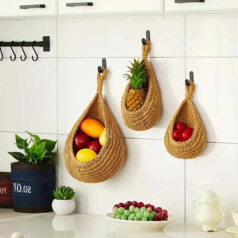 Boho Style Kitchen Hanging Fruit Basket Wall Rack