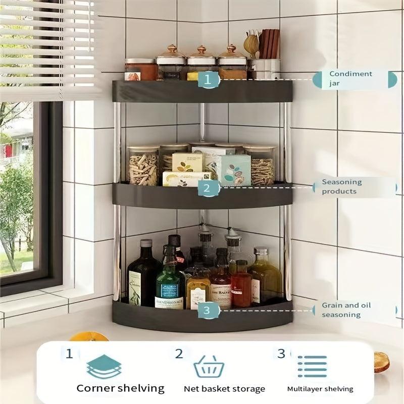 Kitchen Storage Rack Seasoning Salt Sauce Vinegar Bathroom Corner Shelves