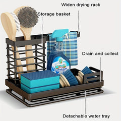 3-in-1 Kitchen Sponge Holder with Drain Tray & Dishcloth Rack
