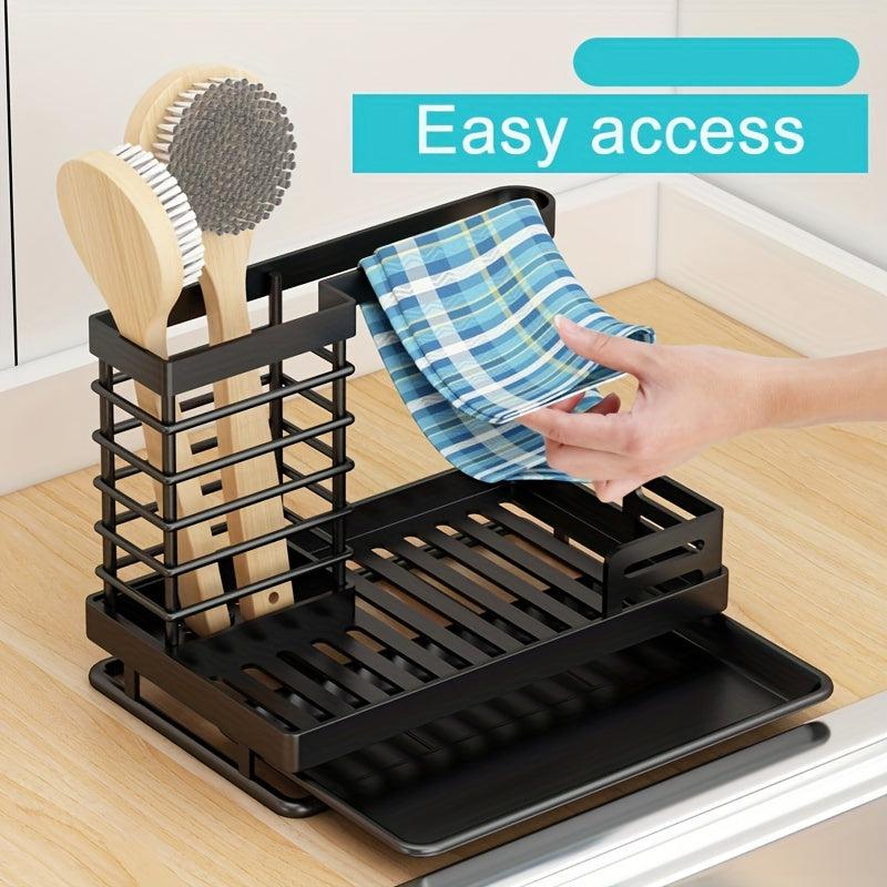3-in-1 Kitchen Sponge Holder with Drain Tray & Dishcloth Rack