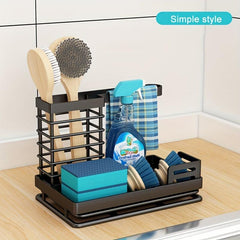 3-in-1 Kitchen Sponge Holder with Drain Tray & Dishcloth Rack