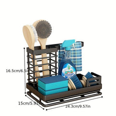 3-in-1 Kitchen Sponge Holder with Drain Tray & Dishcloth Rack