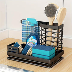 3-in-1 Kitchen Sponge Holder with Drain Tray & Dishcloth Rack