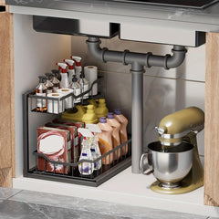 Pull Out Cabinet Organizer 2 Tier Slide Out Sliding Shelf Under Sink Organizer