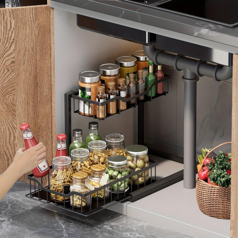 Pull Out Cabinet Organizer 2 Tier Slide Out Sliding Shelf Under Sink Organizer