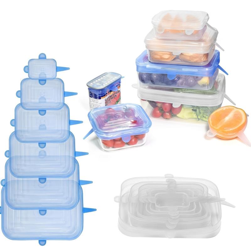 6pcs Reusable Silicone Food Covers Dishwasher & Freezer Safe