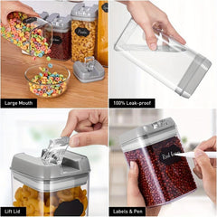 7pc Plastic Grain Container Set Sealed Food Storage For Cereal Rice Pasta Nuts