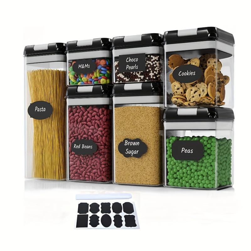 7pc Plastic Grain Container Set Sealed Food Storage For Cereal Rice Pasta Nuts