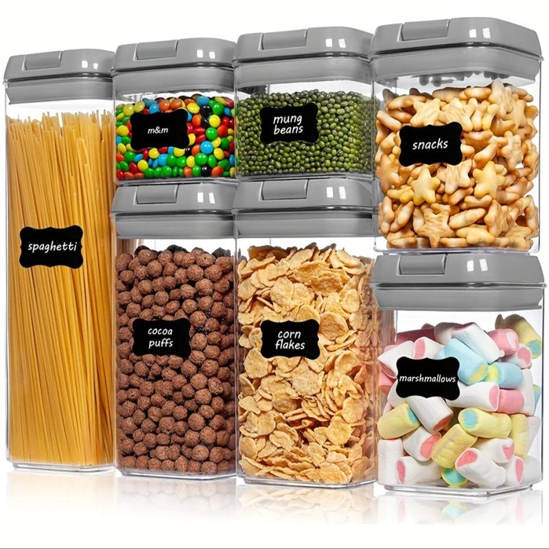 7pc Plastic Grain Container Set Sealed Food Storage For Cereal Rice Pasta Nuts