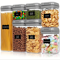 7pc Plastic Grain Container Set Sealed Food Storage For Cereal Rice Pasta Nuts