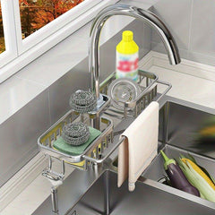 Stainless Steel Sink Caddy with Towel Rod