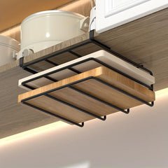 Space-Saving Kitchen Rack with Cutting Board Pot Cover & Cabinet Door Hanging
