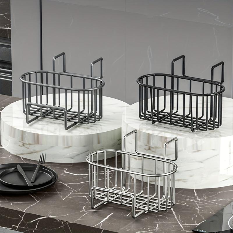 Kitchen Sink Drain Rack Bracket With Rod Sponge Holder Storage