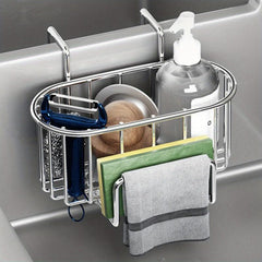 Kitchen Sink Drain Rack Bracket With Rod Sponge Holder Storage