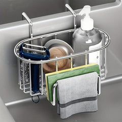 Kitchen Sink Drain Rack Bracket With Rod Sponge Holder Storage