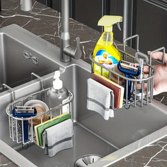 Kitchen Sink Drain Rack Bracket With Rod Sponge Holder Storage