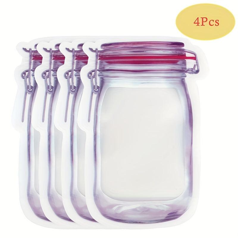 4pcs Leakproof Mason Jar Zipper Bag Food Storage Snacks Candy Cookies