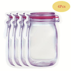4pcs Leakproof Mason Jar Zipper Bag Food Storage Snacks Candy Cookies