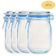 4pcs Leakproof Mason Jar Zipper Bag Food Storage Snacks Candy Cookies