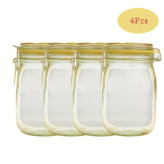 4pcs Leakproof Mason Jar Zipper Bag Food Storage Snacks Candy Cookies
