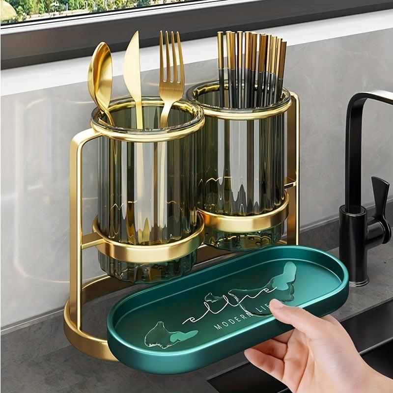 Chopstick Holder & Tray Dinnerware Drain Rack Utensil Shelf Kitchen Organizer