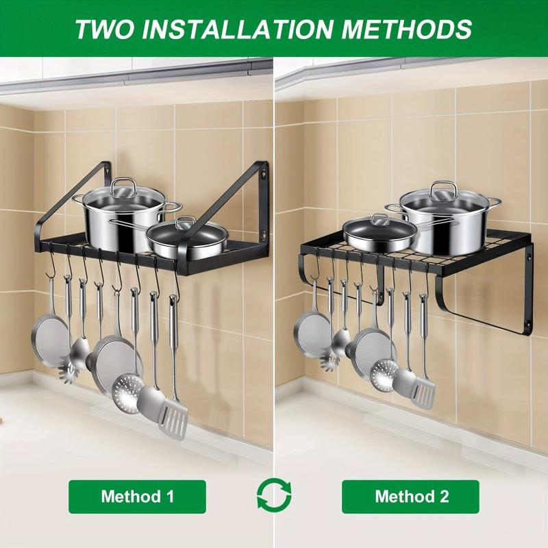 Hanging Pot Rack Wall Mounted Organizer with 8 Hooks