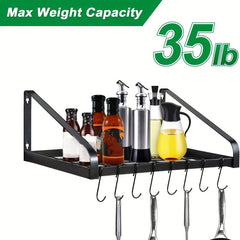 Hanging Pot Rack Wall Mounted Organizer with 8 Hooks