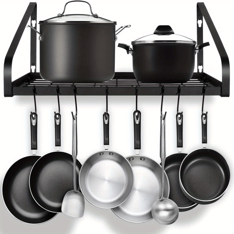 Hanging Pot Rack Wall Mounted Organizer with 8 Hooks