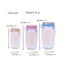 12pcs Mason Jar Zipper Bag Reusable Food Storage Pouch for Snacks & More