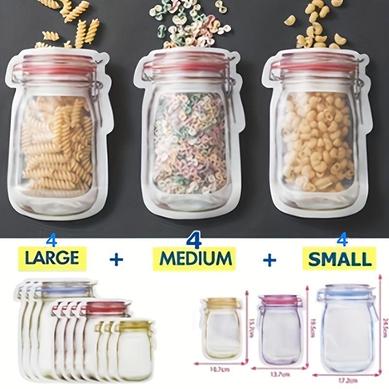 12pcs Mason Jar Zipper Bag Reusable Food Storage Pouch for Snacks & More