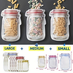 12pcs Mason Jar Zipper Bag Reusable Food Storage Pouch for Snacks & More