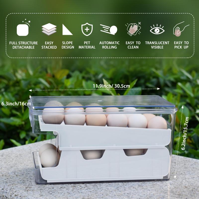 Refrigerator Egg Holder Tray with Lid Clear Countertop Dispenser Fridge Egg Tray