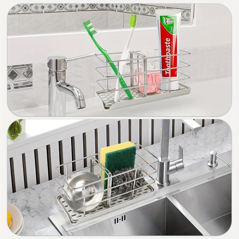 Adjustable Stainless Steel Sponge Holder for Kitchen Sink Hanging Caddy