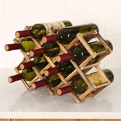 Wooden Wine Rack Pine Foldable Drink Bottle Storage Organizer