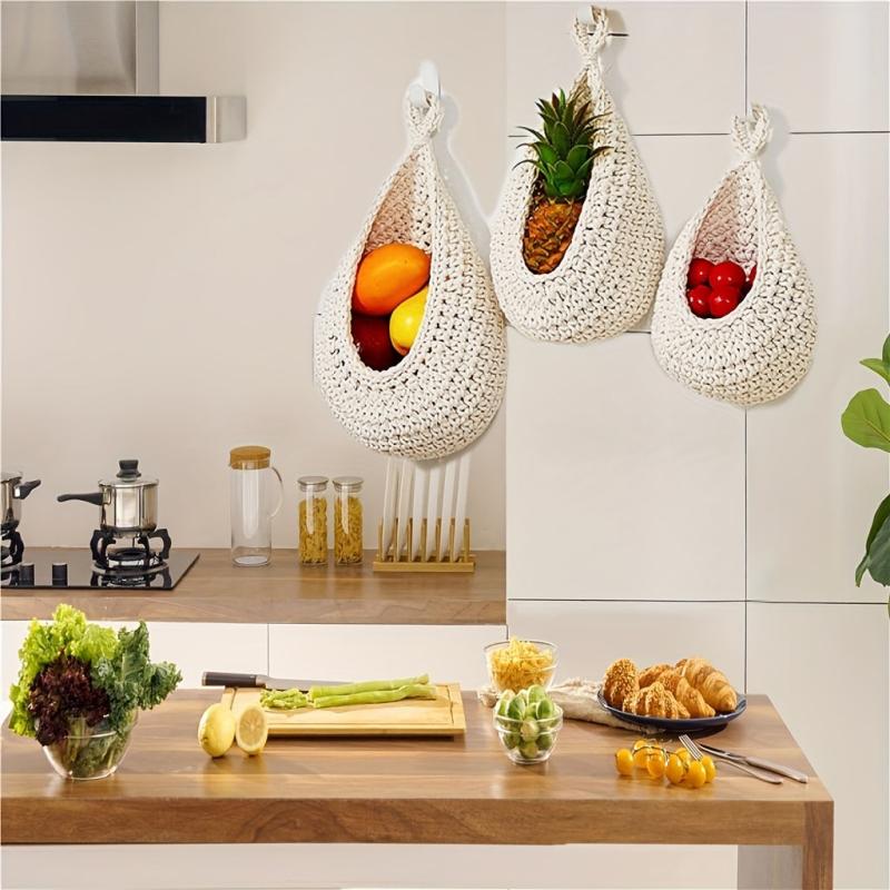 3pcs Fruit Hammock Bag Kitchen Wall Hanging Basket Bird's Nest Wall Basket