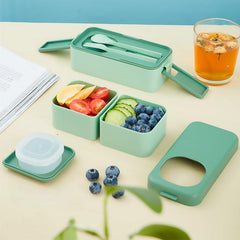 Portable Divided Lunch Box w/ Spork & Spoon - Leakproof Salad Snack Box