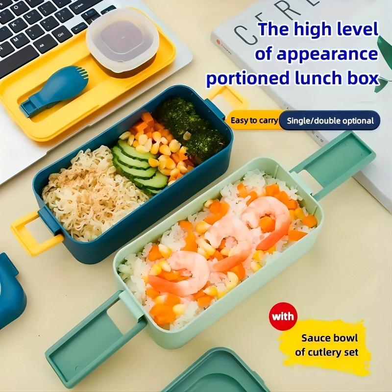 Portable Divided Lunch Box w/ Spork & Spoon - Leakproof Salad Snack Box