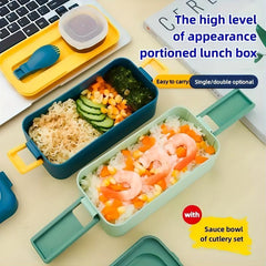 Portable Divided Lunch Box w/ Spork & Spoon - Leakproof Salad Snack Box
