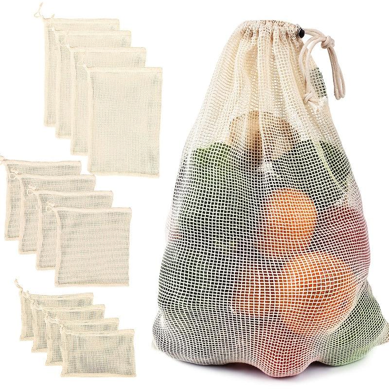 Reusable Cotton Mesh Vegetable Bag with Drawstring