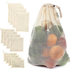 Reusable Cotton Mesh Vegetable Bag with Drawstring