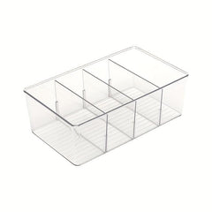 Clear Plastic Food Storage Bins with 4 Compartments - Pantry Kitchen Organizer