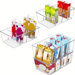 Clear Plastic Food Storage Bins with 4 Compartments - Pantry Kitchen Organizer