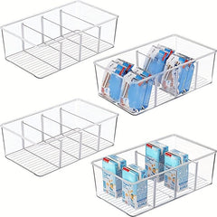 Clear Plastic Food Storage Bins with 4 Compartments - Pantry Kitchen Organizer