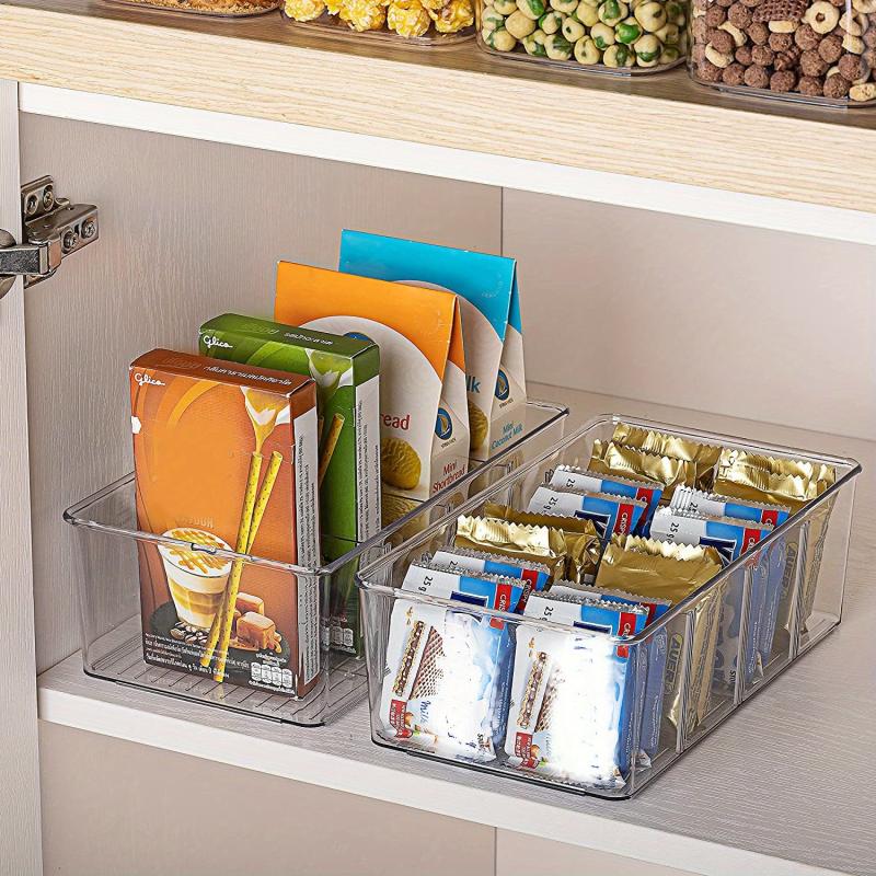 Clear Plastic Food Storage Bins with 4 Compartments - Pantry Kitchen Organizer