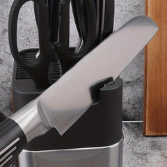 Stainless Steel Knife Holder with Sharpener & Scissors Socket