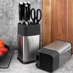 Stainless Steel Knife Holder with Sharpener & Scissors Socket